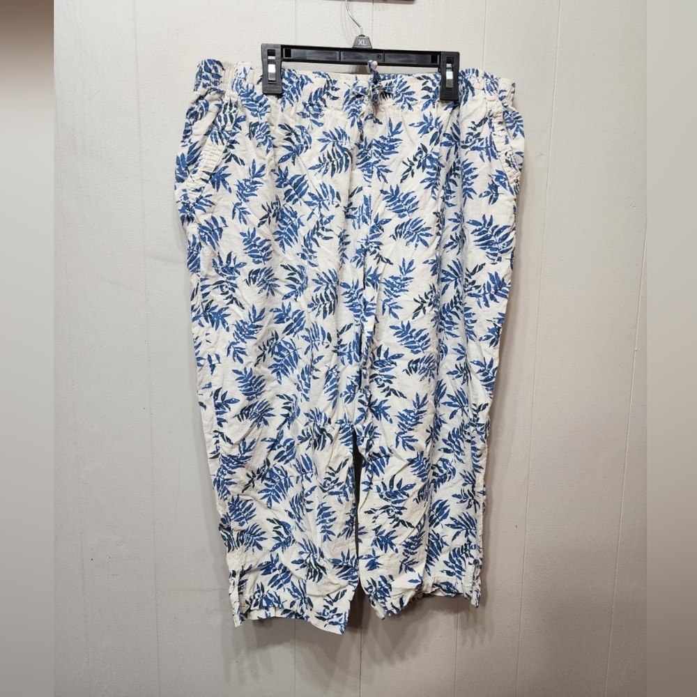 Coral Bay Capri Pants PXL Petite XL Blue White Beach Casual Lightweight C389